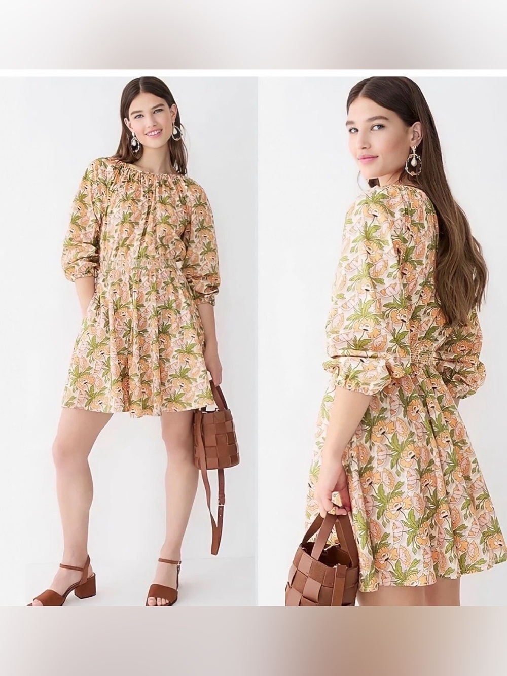 J Crew Butterfield Poppy Pink Green Floral Mini Dress Pockets Smocked Waist (Sm)